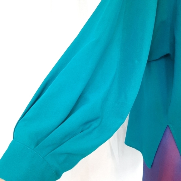 H&M Balloon Sleeve Button Down Long Sleeve Blouse Teal Size‎ 12 Women's - Picture 6 of 10